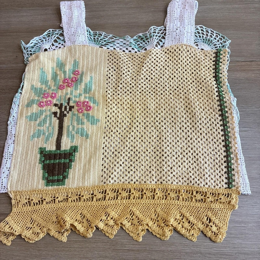 Handmade From Crochet Pieces Tank Top Women's Small Yellow/white  Boho Festival